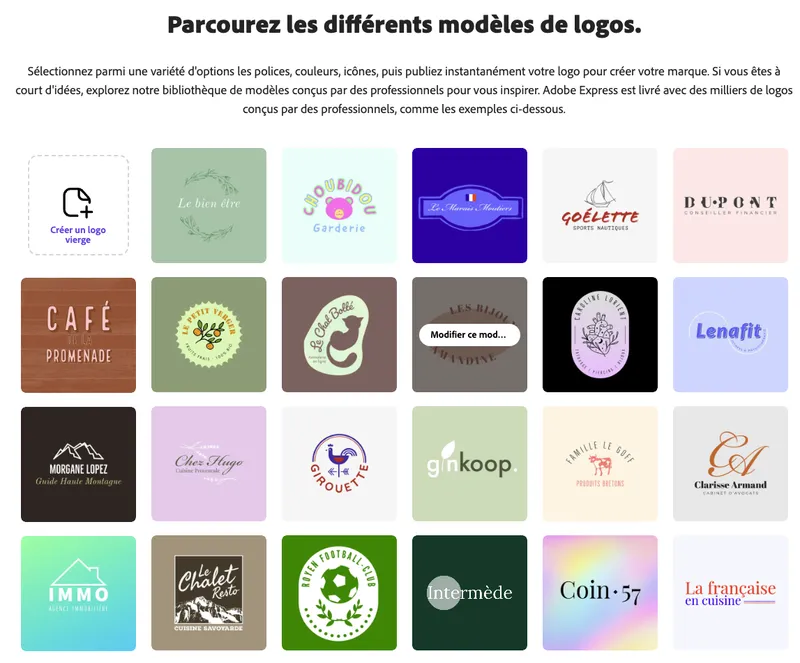 Adobe Express propose des milliers de modèles de logos